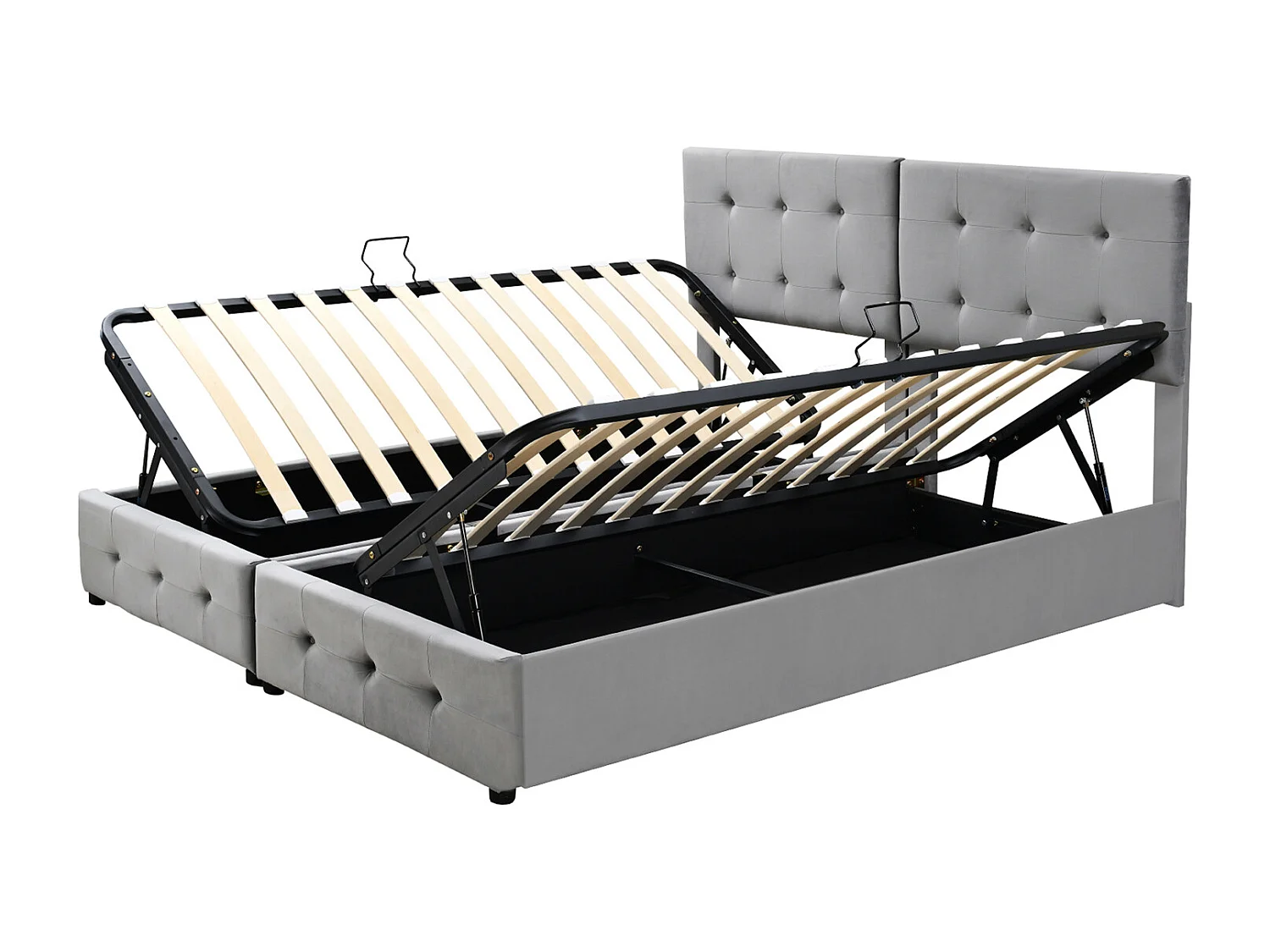 Lit capitonné Lit de rangement hydraulique Lit coffre haut Lit double multifonctionnel Lit d'enfant Lit d'invité, tissu velours doux 180x200cm Gris, sans matelas