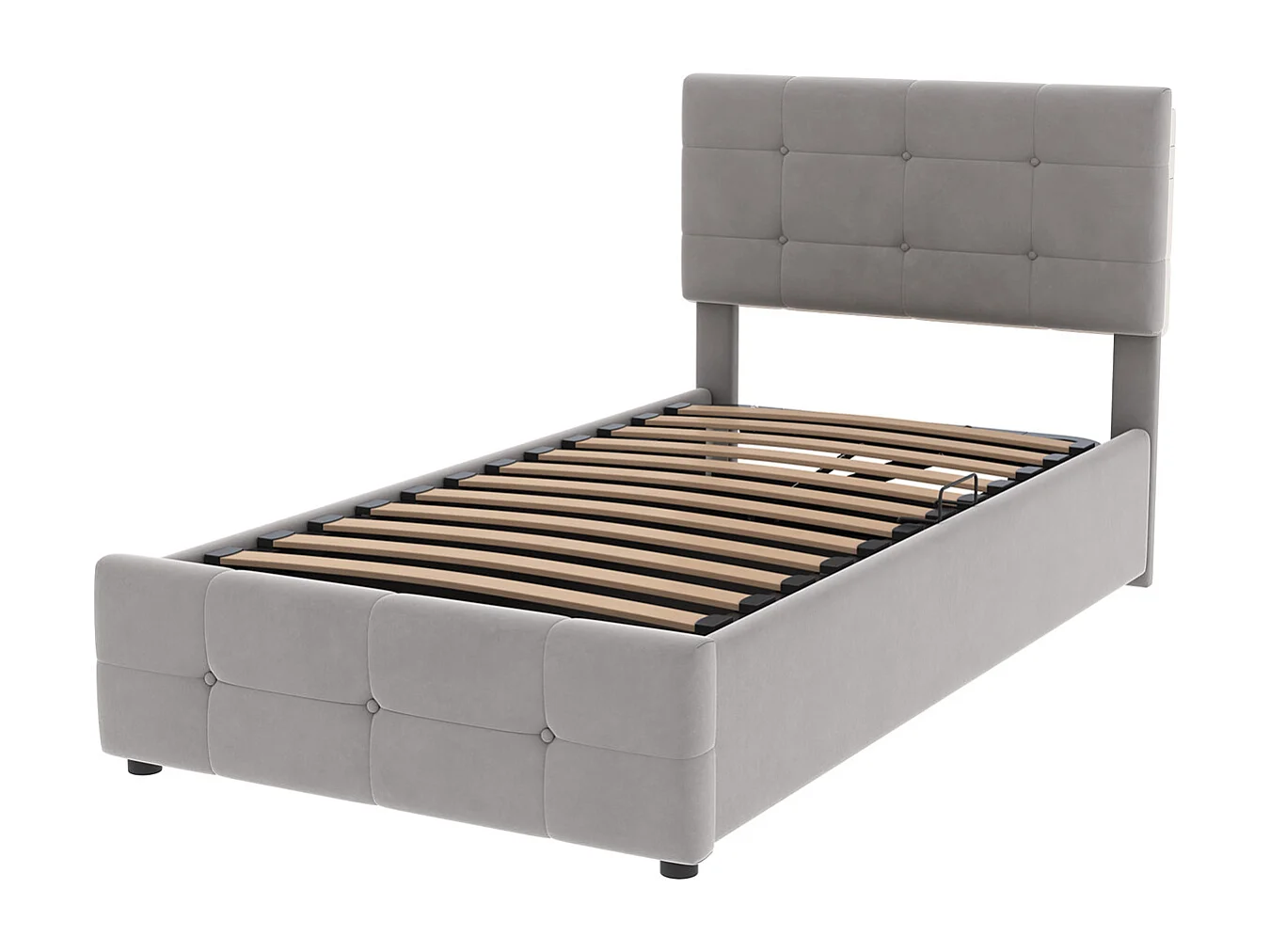 Lit rembourré Lit de rangement hydraulique Lit High box Lit d'enfant multifonctionnel Lit d'invité, tissu velours doux pour la peau 90x200cm Gris, sans matelas