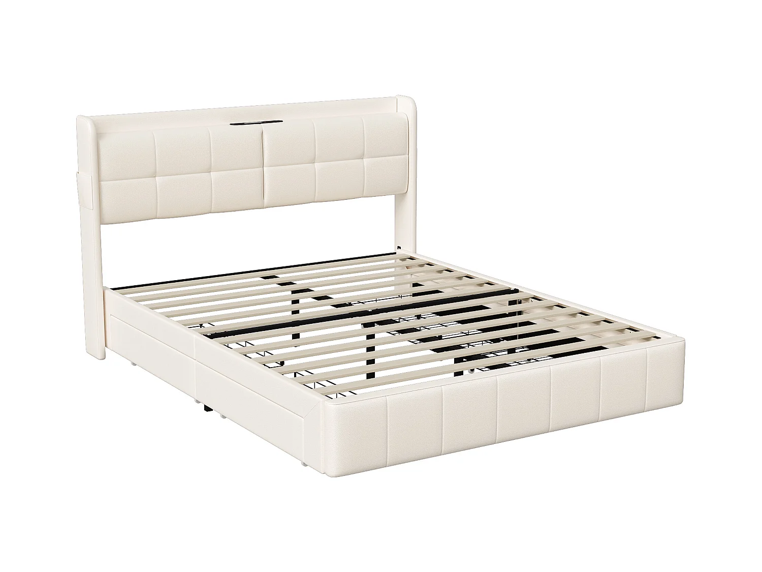 Lit double 140 x 200 avec 4 tiroir,Lit rembourré 140 x 200 avec chargement USB,PU,Beige