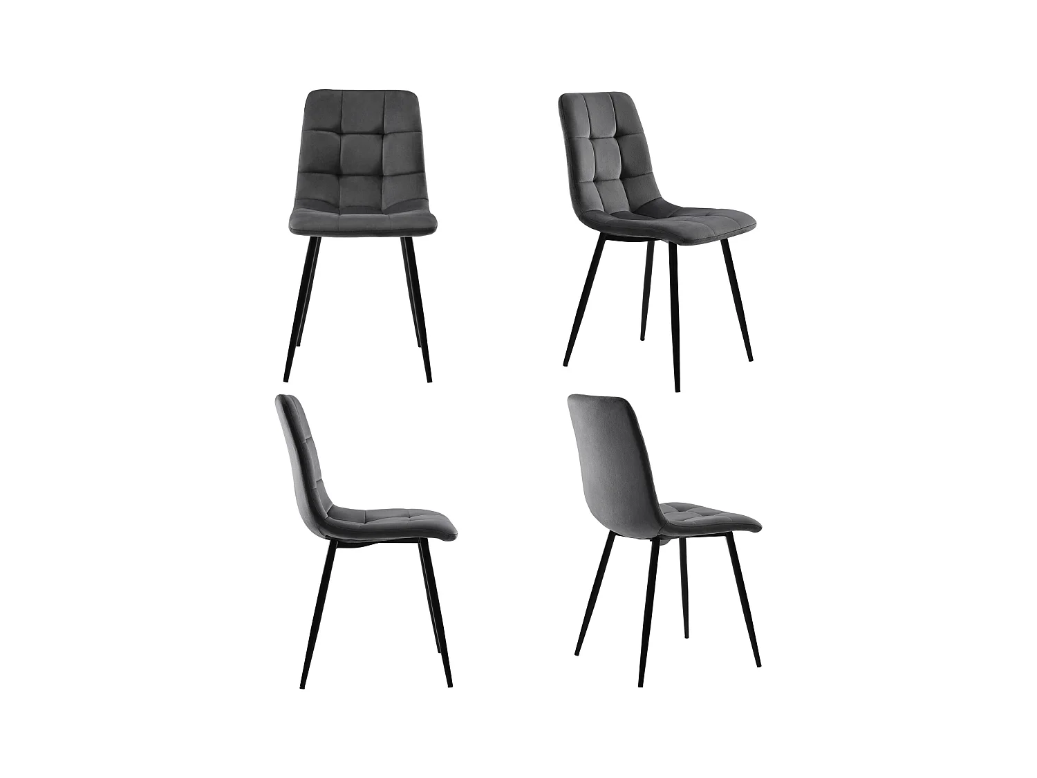 Lot de 4 chaises rembourrées pour salle à manger, cuisine, salon, avec dossier et pieds en métal, pour salon et salle à manger, velours, gris