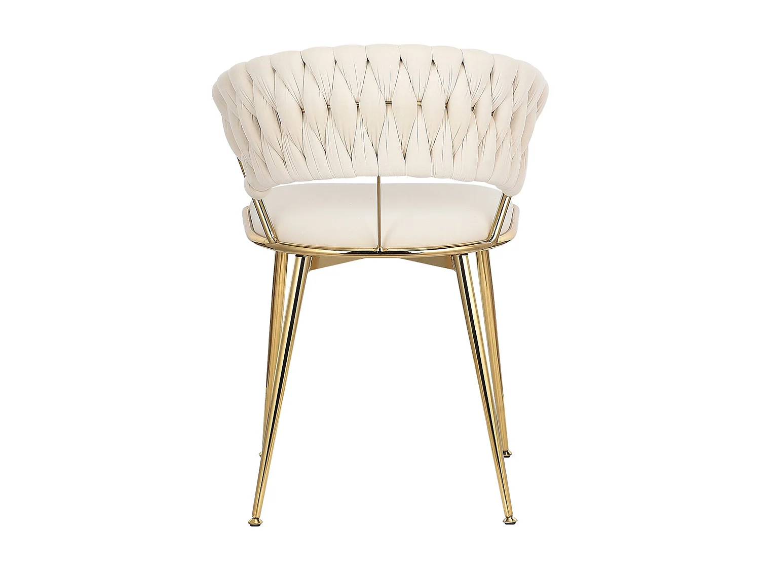 Lot de 2 chaises de Salle à Manger rembourrées en Velours avec Dossier tissé et Pieds en métal doré - pour Salle à Manger, Salon, Cuisine - Beige