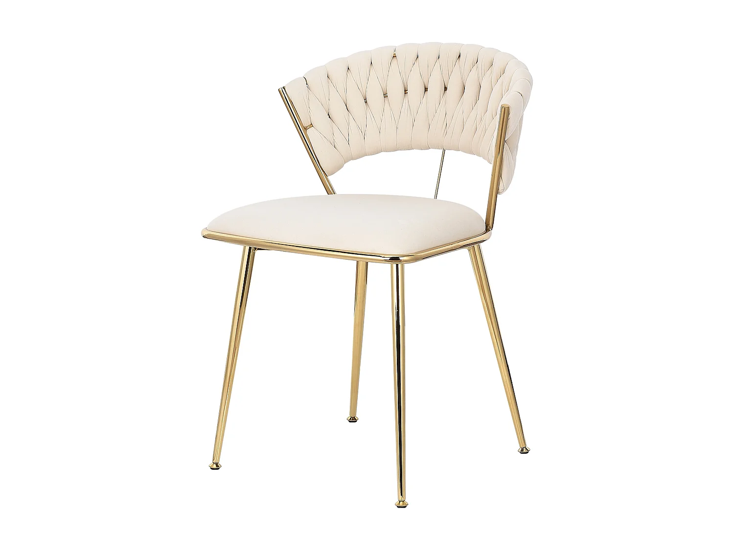 Lot de 2 chaises de Salle à Manger rembourrées en Velours avec Dossier tissé et Pieds en métal doré - pour Salle à Manger, Salon, Cuisine - Beige