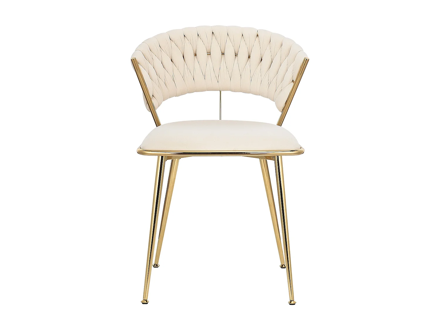 Lot de 2 chaises de Salle à Manger rembourrées en Velours avec Dossier tissé et Pieds en métal doré - pour Salle à Manger, Salon, Cuisine - Beige