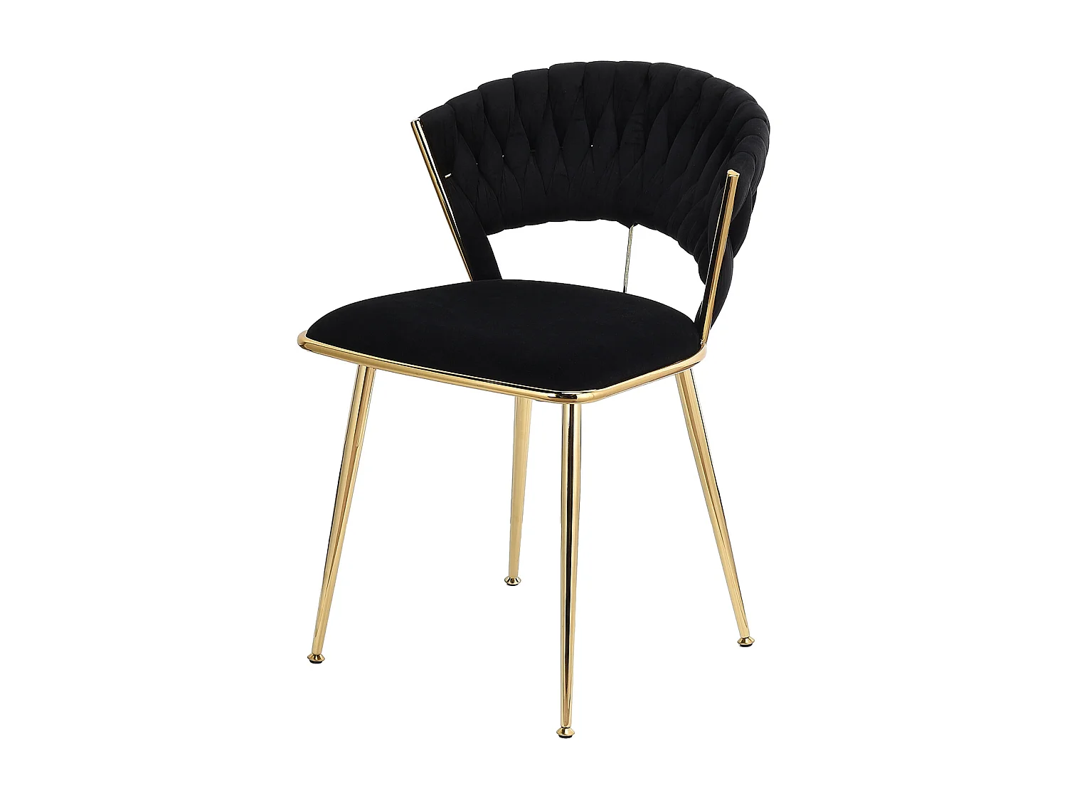 Set van 2 eetkamerstoelen met fluwelen bekleding, geweven rugleuning en gouden metalen poten - voor eetkamer, woonkamer, keuken - zwart
