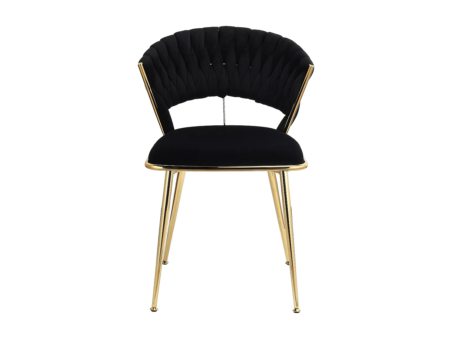 Set van 2 eetkamerstoelen met fluwelen bekleding, geweven rugleuning en gouden metalen poten - voor eetkamer, woonkamer, keuken - zwart