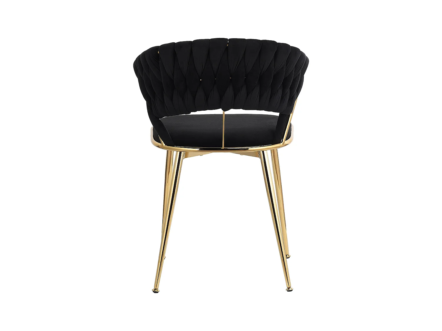 Lot de 2 chaises de Salle à Manger rembourrées en Velours avec Dossier tissé et Pieds en métal doré - pour Salle à Manger, Salon, Cuisine - Noir