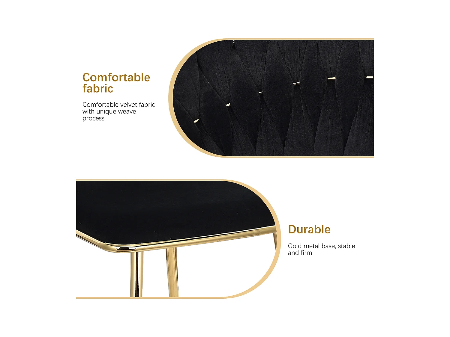 Lot de 2 chaises de Salle à Manger rembourrées en Velours avec Dossier tissé et Pieds en métal doré - pour Salle à Manger, Salon, Cuisine - Noir