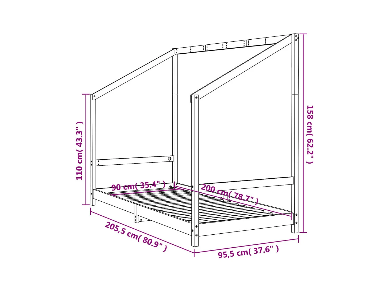 Cadre de lit pour enfants 90x200 cm bois de pin massif