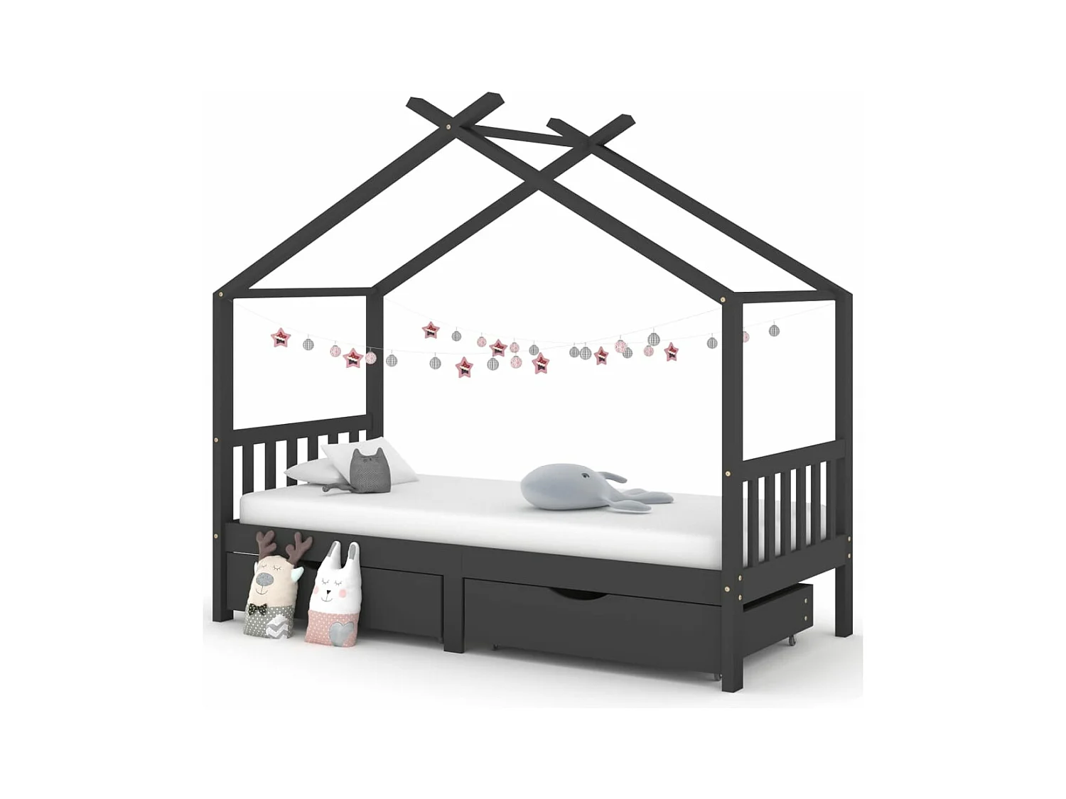 Cadre de lit d'enfant avec tiroirs Gris foncé Pin 90x200 cm
