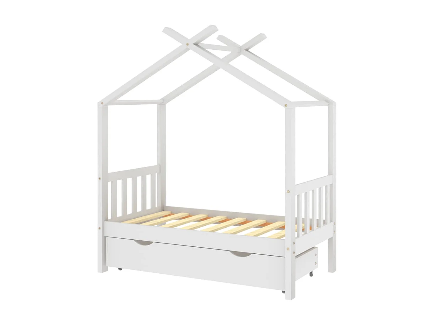 Estrutura de cama infantil com gaveta branca, pinho maciço 70x140 cm