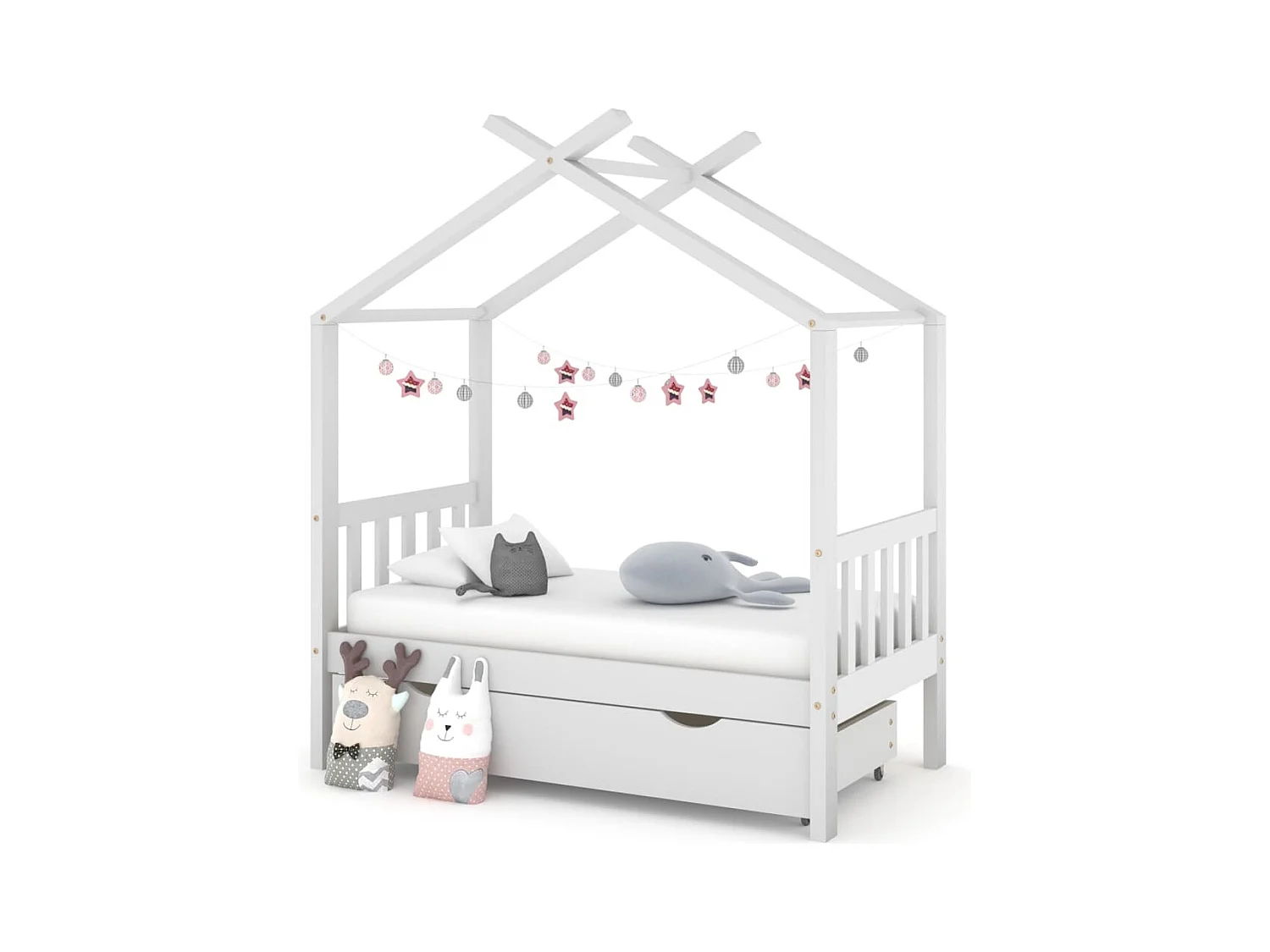 Cadre de lit enfant avec tiroir blanc pin massif 70x140 cm