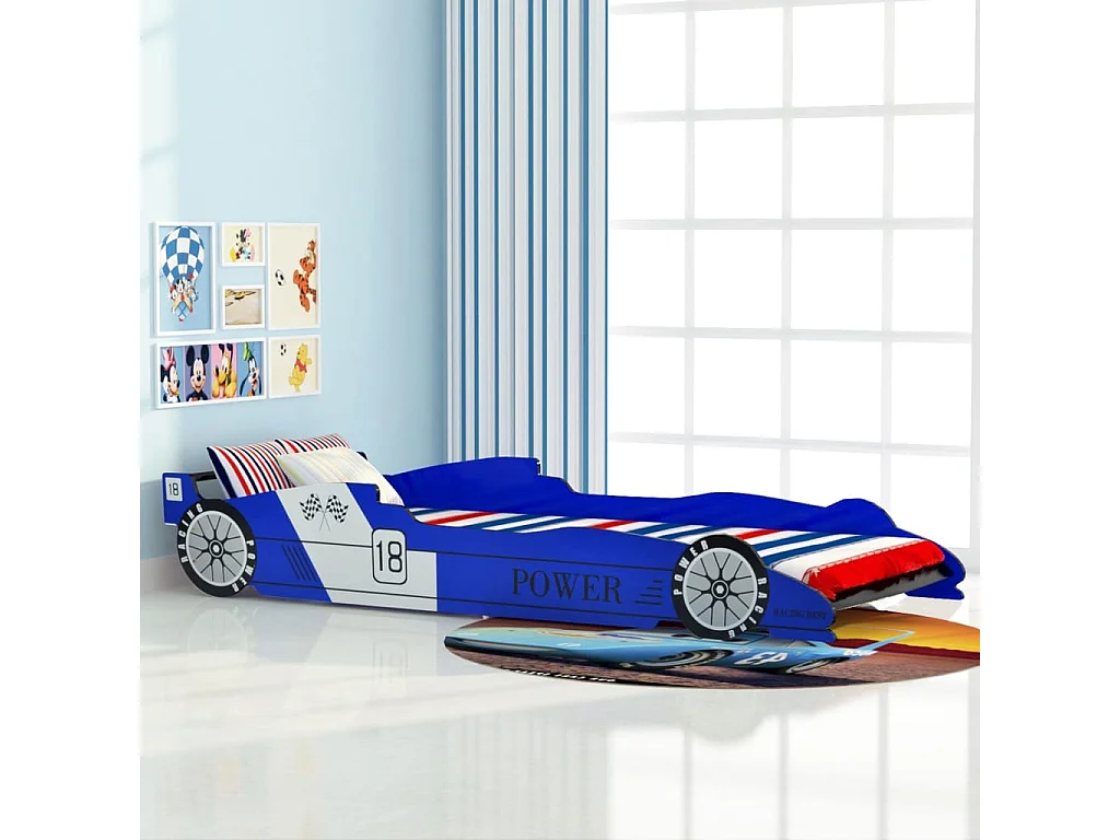 Lit voiture de course pour enfants 90 x 200 cm Bleu