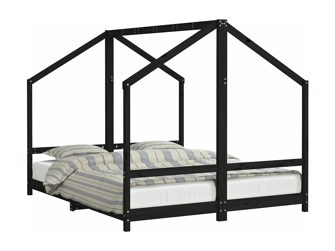 Struttura letto per bambini nera 2x(80x200) cm in legno di pino massiccio