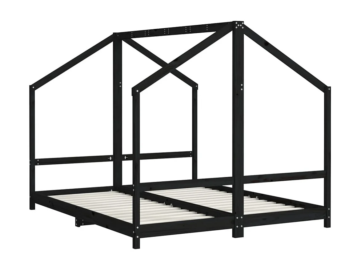 Struttura letto per bambini nera 2x(80x200) cm in legno di pino massiccio