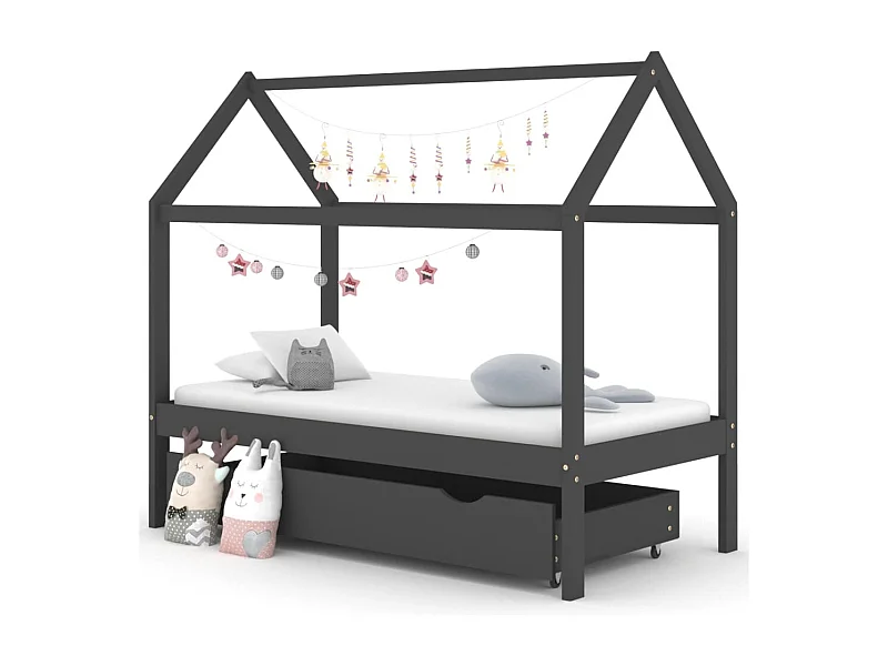 Estrutura de cama infantil com uma gaveta Pinho cinza escuro 80x160 cm