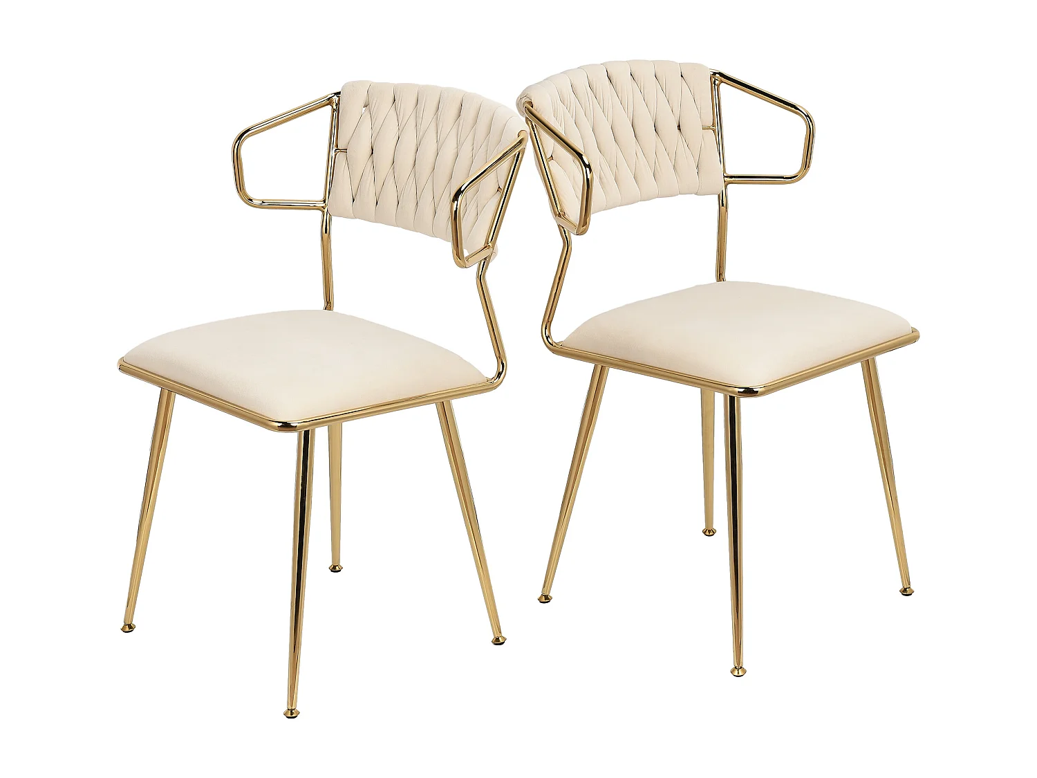 Lot de 2 chaises de Salle à Manger en Velours avec Dos tissé et Pieds en métal doré, chaises de Salon, pour Salle à Manger, Salon, Cuisine, Vanity Room (Beige)