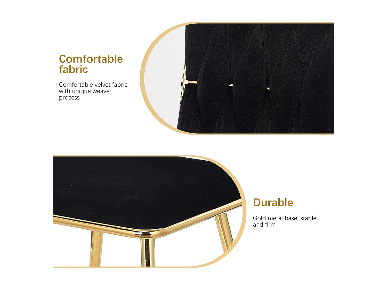 Set van 2 fluwelen en metalen stoelen - voor keuken/slaapkamermeubel - zwart