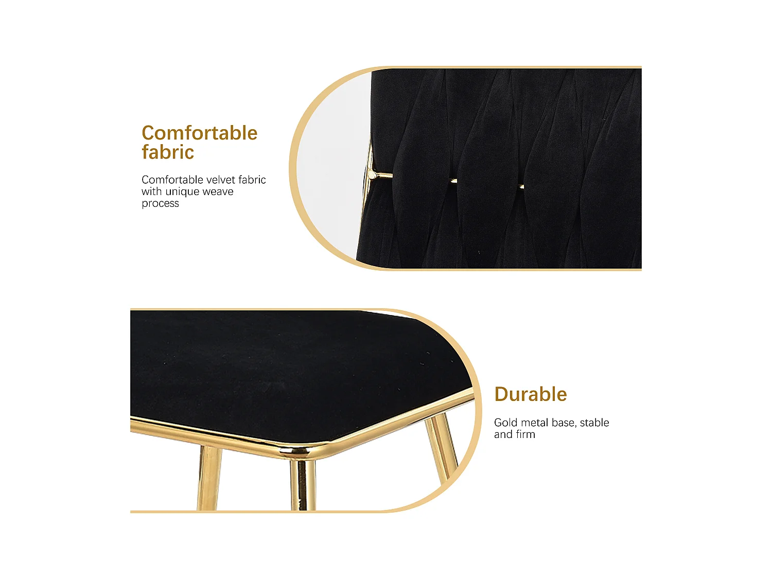Lot de 2 chaises en velours et métal - pour la Vanité de la Chambre de Cuisine - Noir