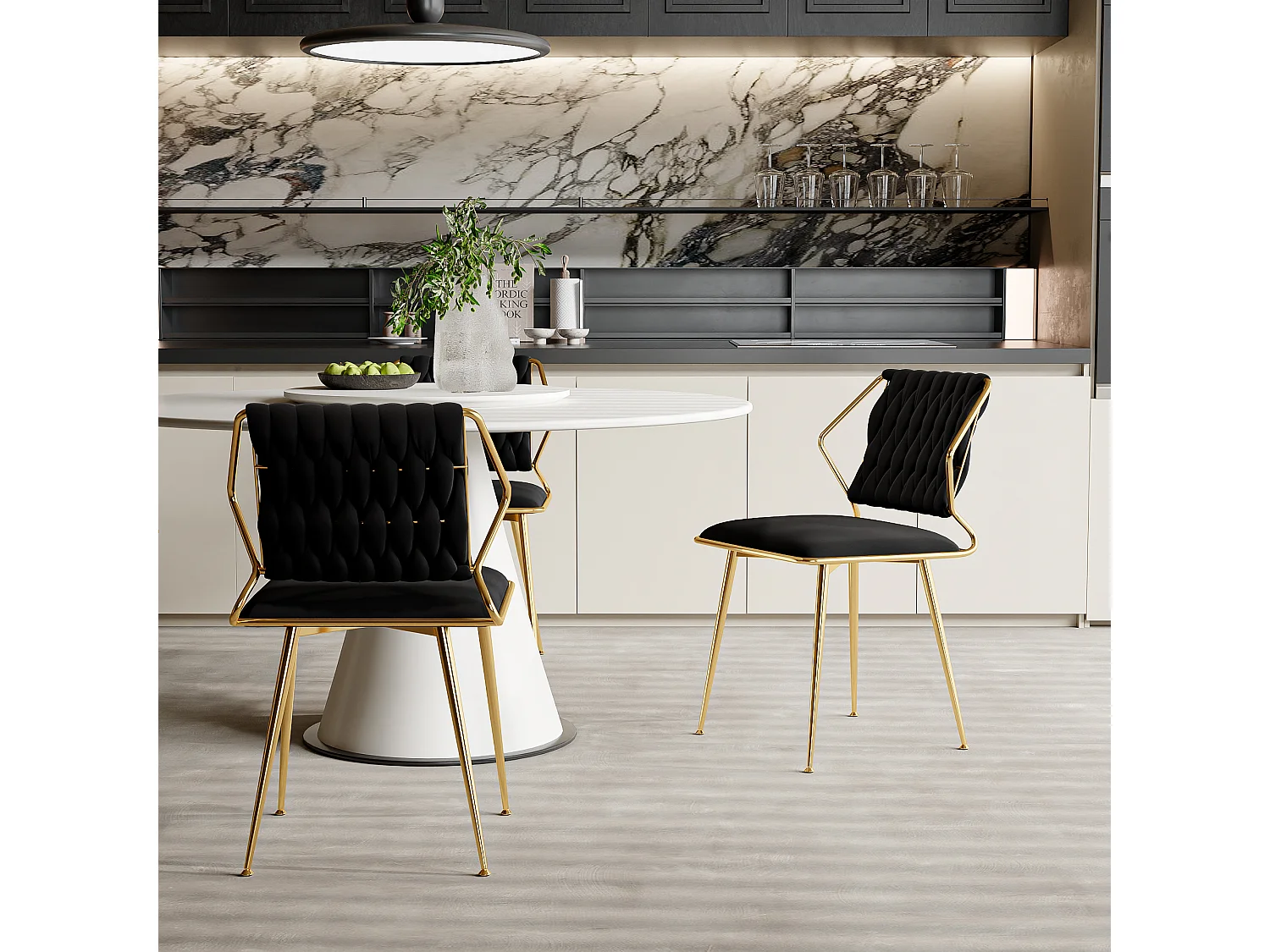 Lot de 2 chaises en velours et métal - pour la Vanité de la Chambre de Cuisine - Noir