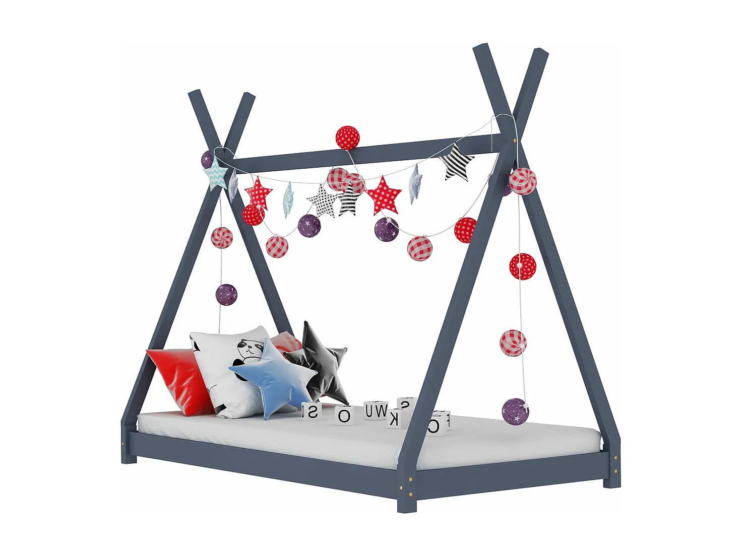 Estrutura de cama infantil Cinza Madeira maciça de pinho 90 x 200 cm