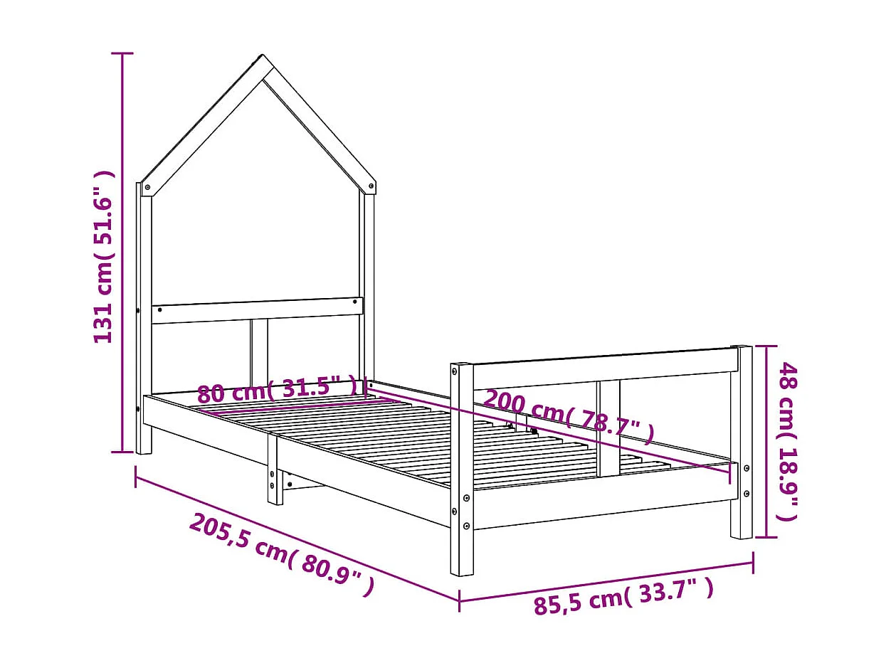 Wit kinderbedframe 80x200 cm massief grenenhout