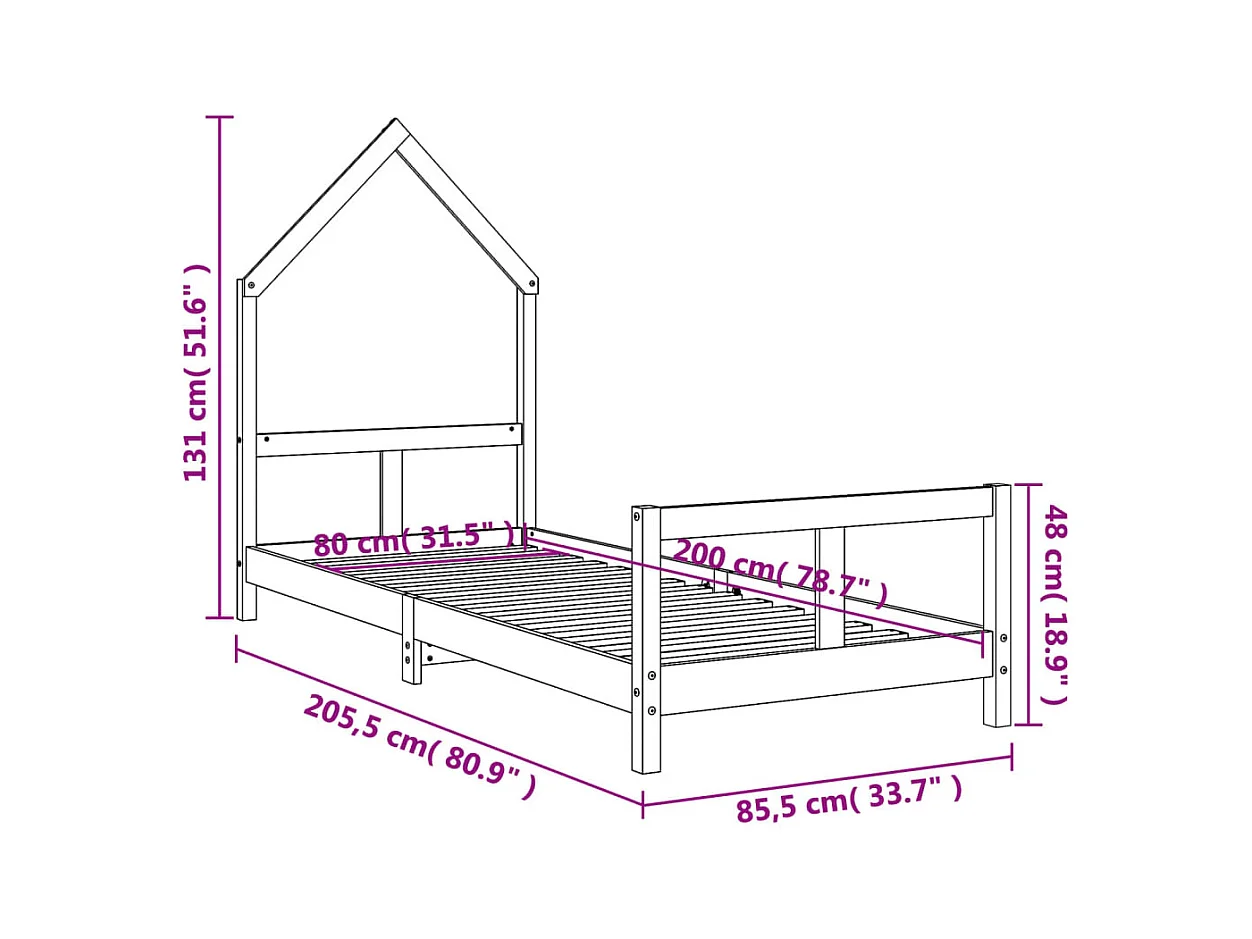 Cadre de lit pour enfants blanc 80x200 cm bois de pin massif
