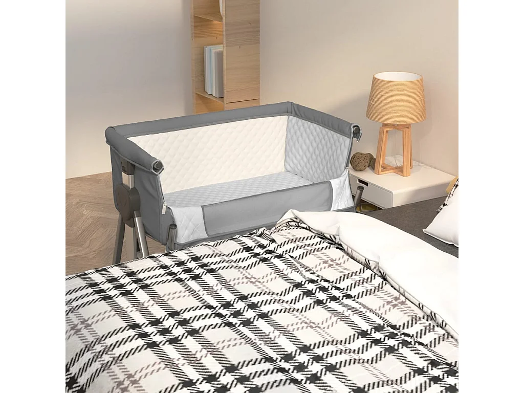 Cama de bebê com colchão Tecido de linho cinza escuro