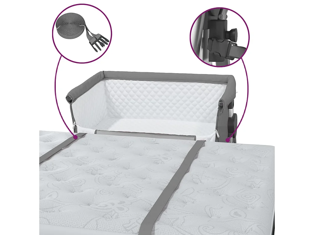 Cama de bebê com colchão Tecido de linho cinza escuro