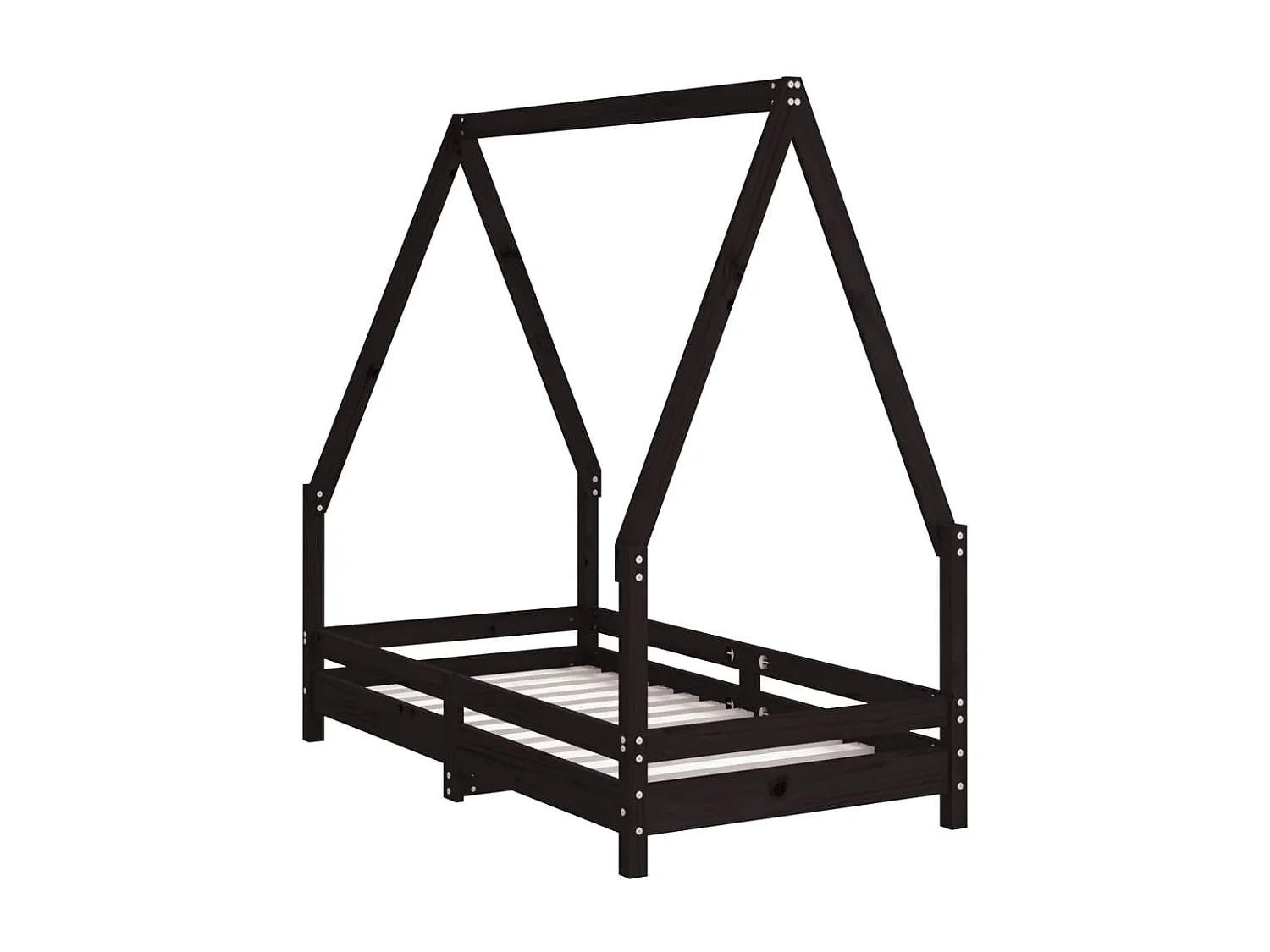 Schwarzer Kinderbettrahmen 70x140 cm aus massivem Kiefernholz