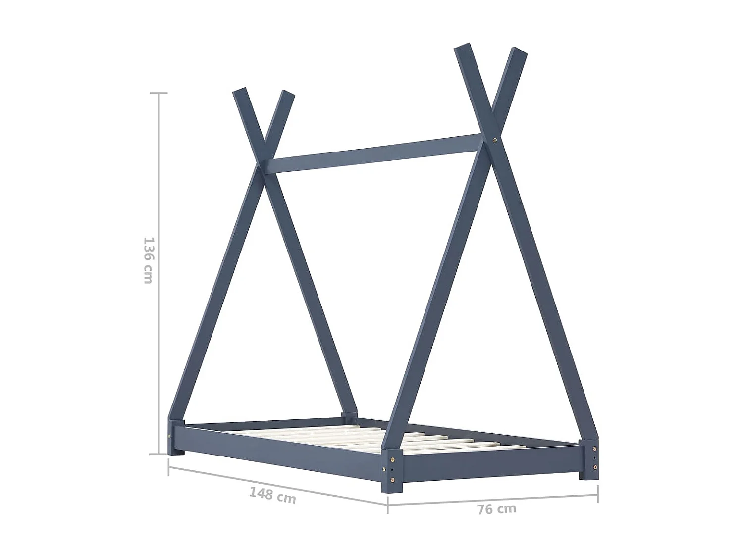 Estructura de cama infantil Gris Madera maciza de pino 70x140 cm
