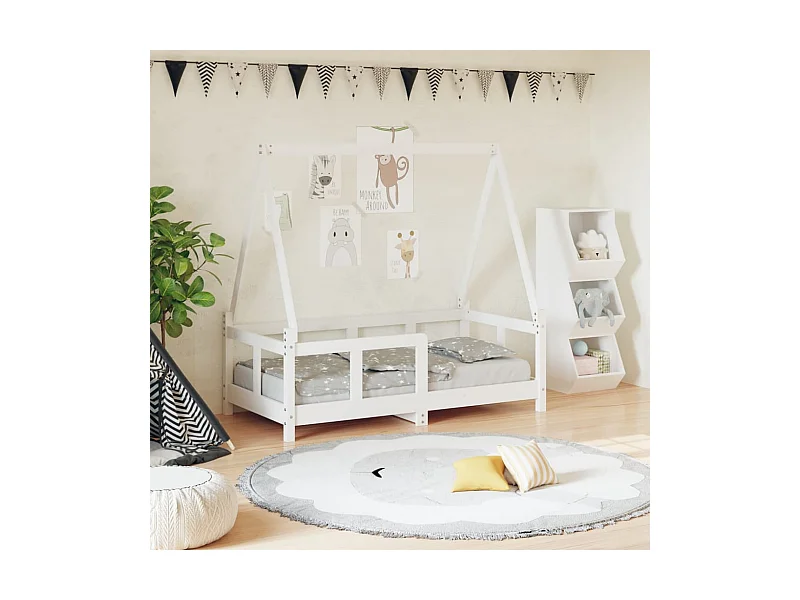 Estructura de cama infantil blanca de madera maciza de pino 70x140 cm