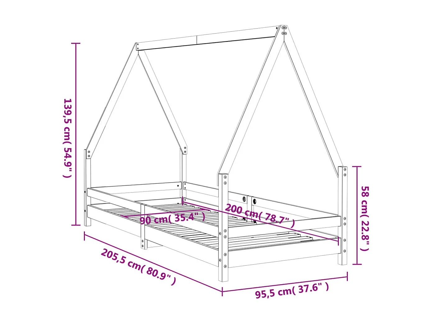 Cadre de lit pour enfants 90x200 cm bois de pin massif