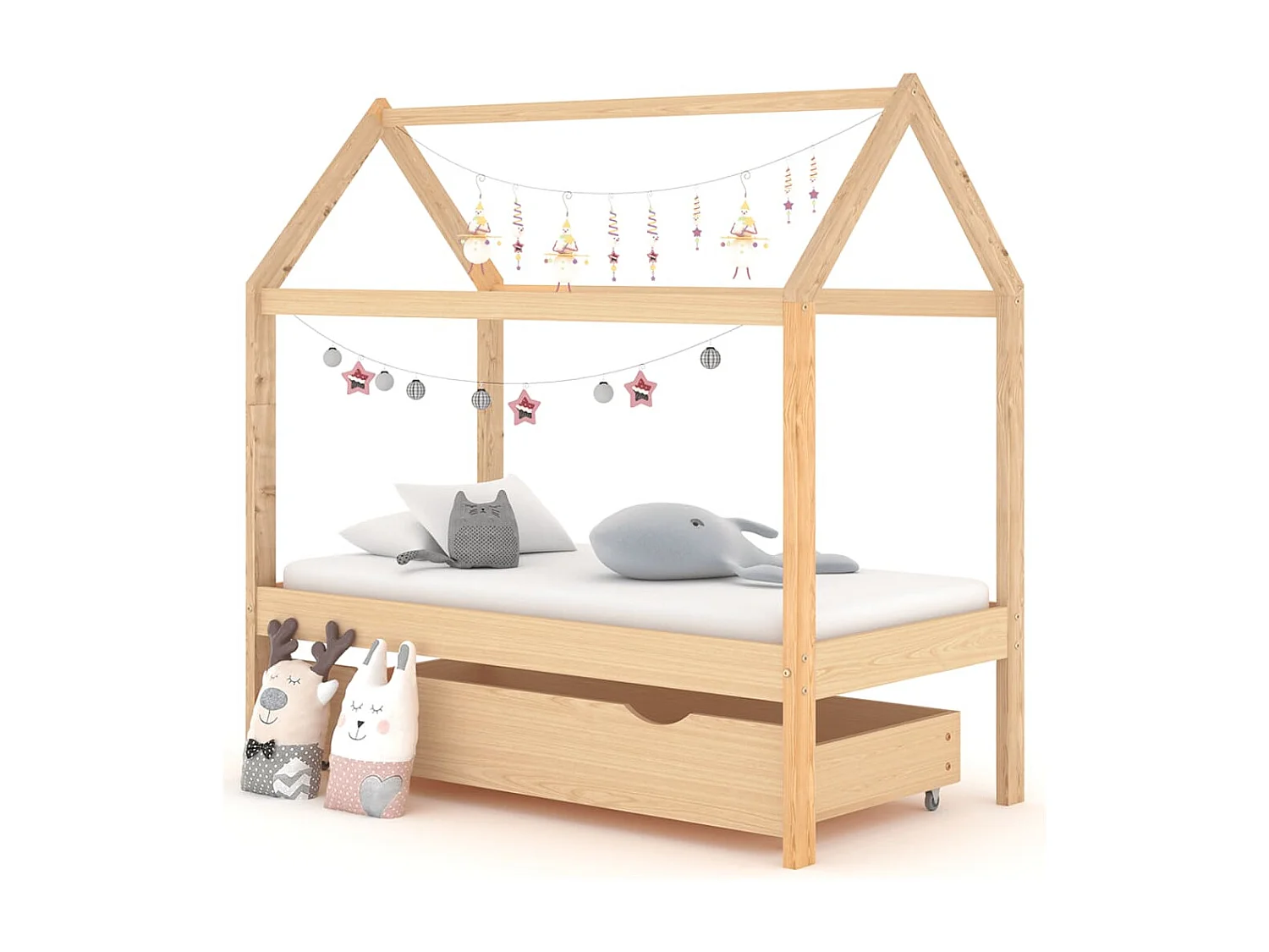 Estrutura de cama infantil com gaveta Madeira maciça de pinho 70x140 cm