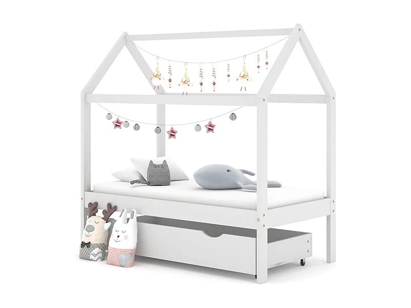 Struttura letto per bambini con un cassetto Pino massiccio bianco 70x140 cm