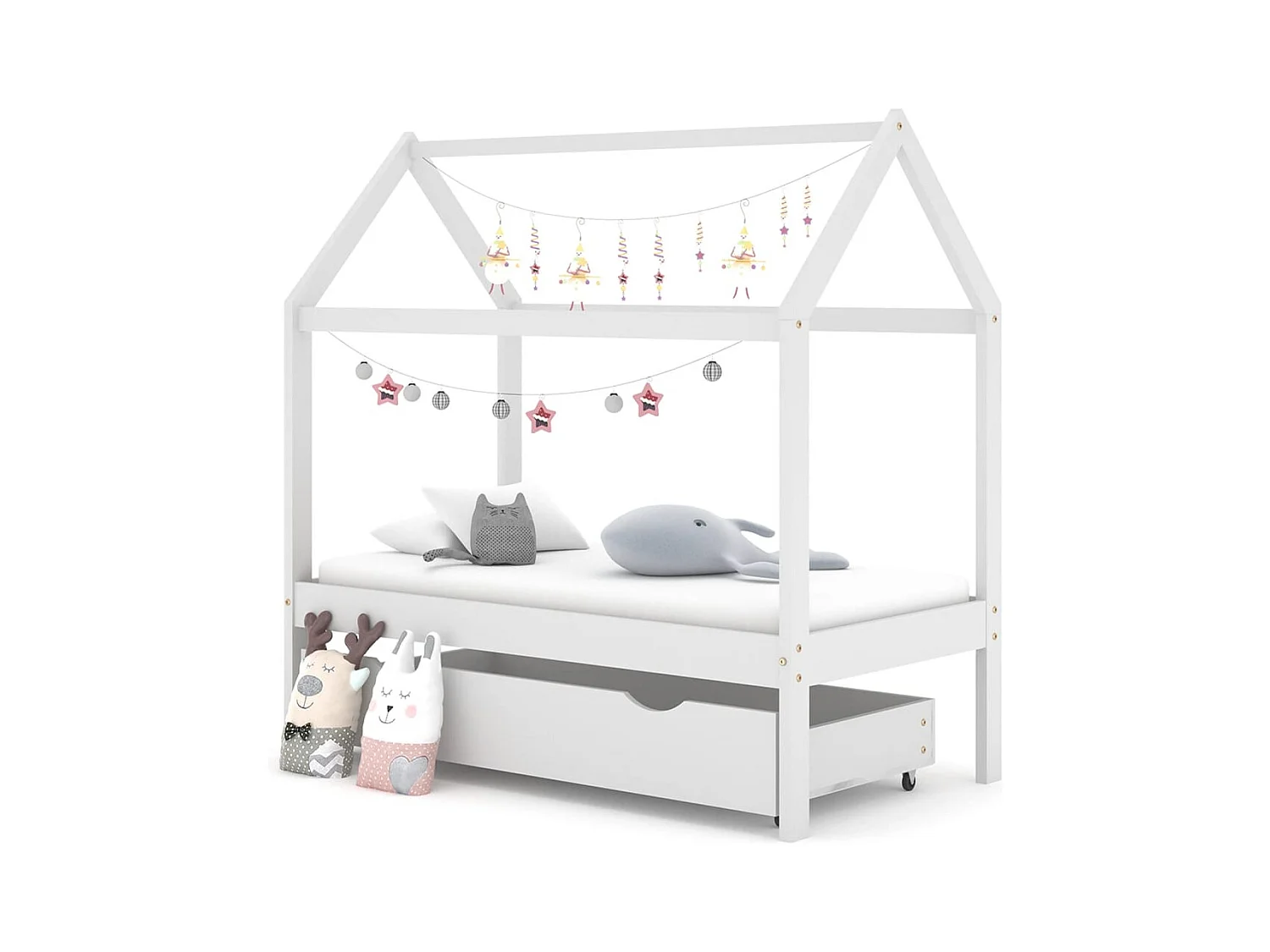 Struttura letto per bambini con un cassetto Pino massiccio bianco 70x140 cm