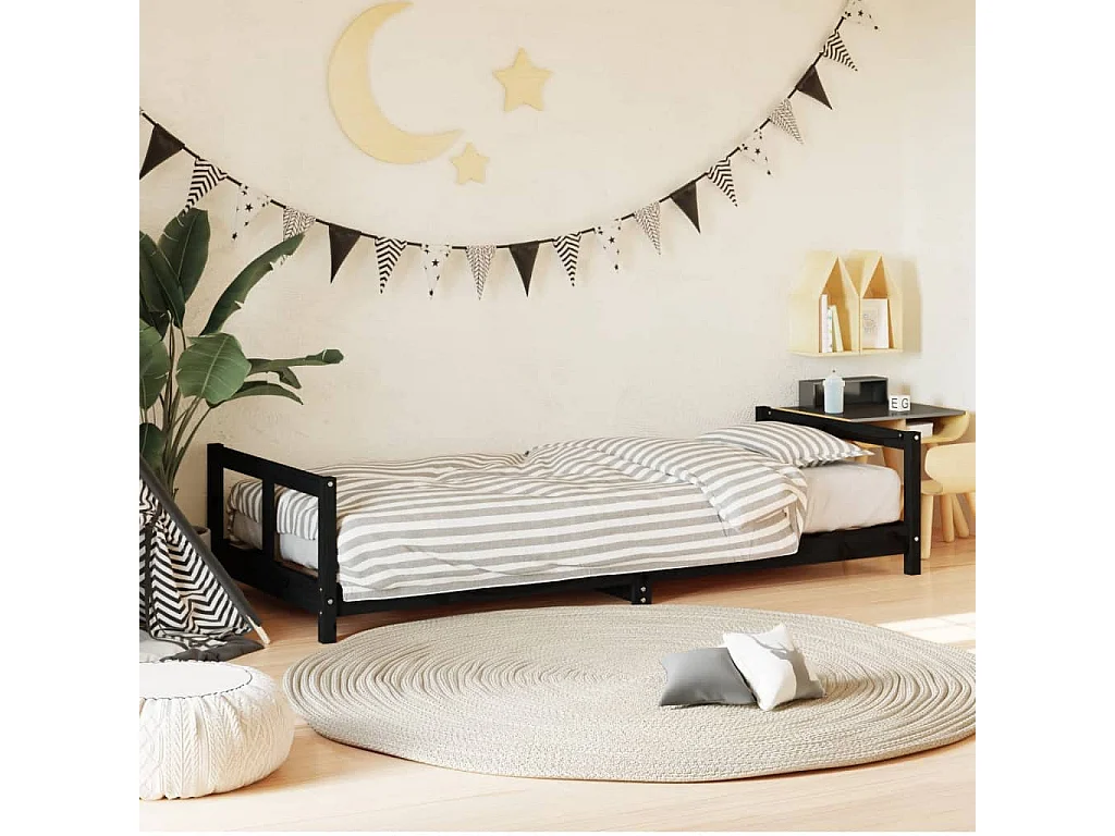 Cadre de lit pour enfants noir 80x200 cm bois de pin massif