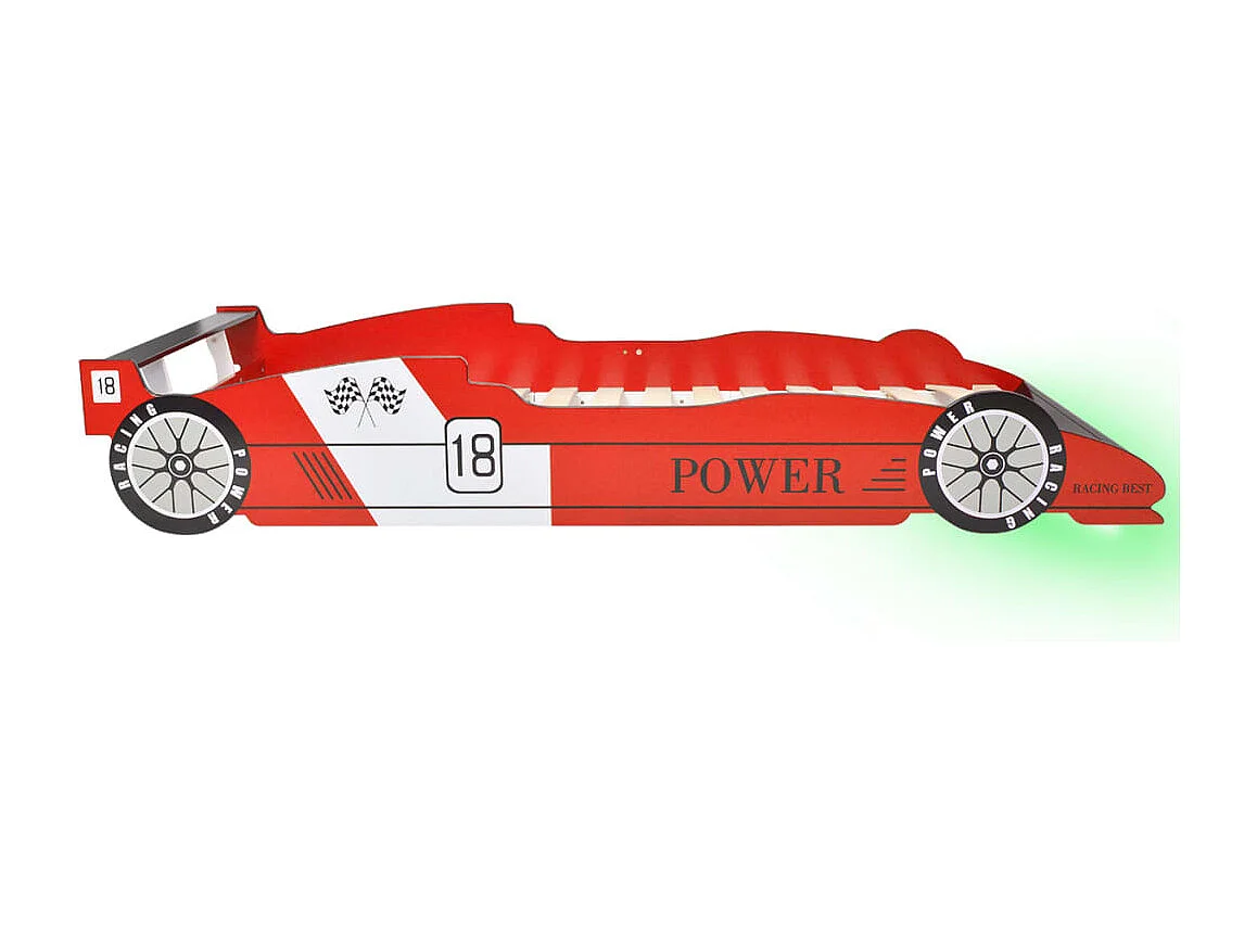 Lit voiture de course pour enfants avec LED 90 x 200 cm Rouge