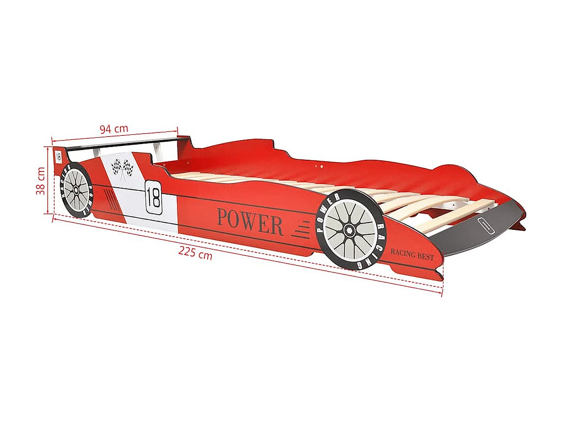 Lit voiture de course pour enfants avec LED 90 x 200 cm Rouge