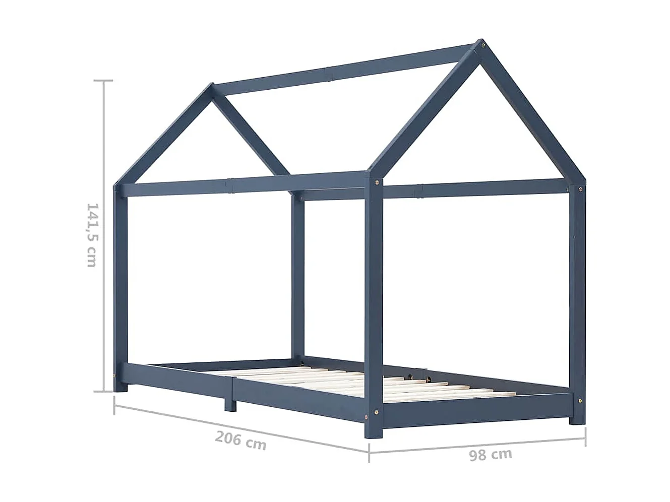 Estructura de cama infantil Gris Madera maciza de pino 90 x 200 cm