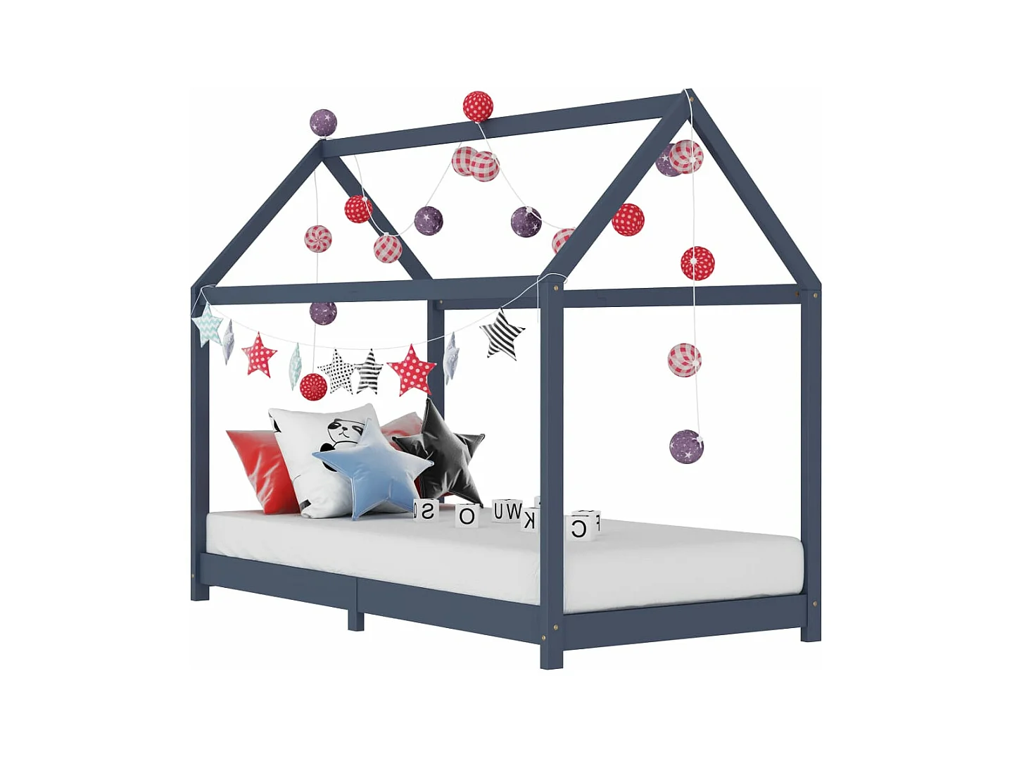 Cadre de lit d'enfant Gris  Bois de pin massif 90 x 200 cm