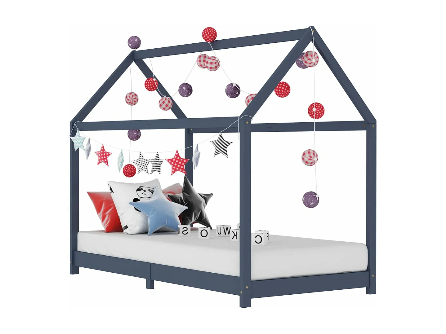 Cadre de lit d'enfant Gris  Bois de pin massif 90 x 200 cm