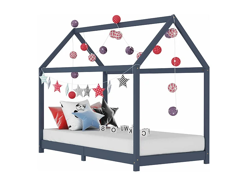 Cadre de lit d'enfant Gris  Bois de pin massif 90 x 200 cm