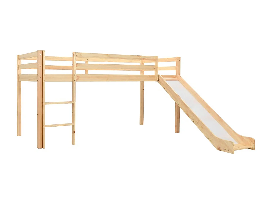 Lit mezzanine d'enfants toboggan et échelle bois pin 97x208 cm