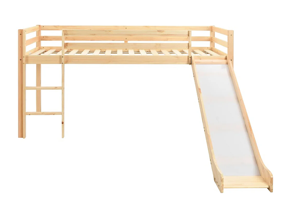 Lit mezzanine d'enfants toboggan et échelle bois pin 97x208 cm