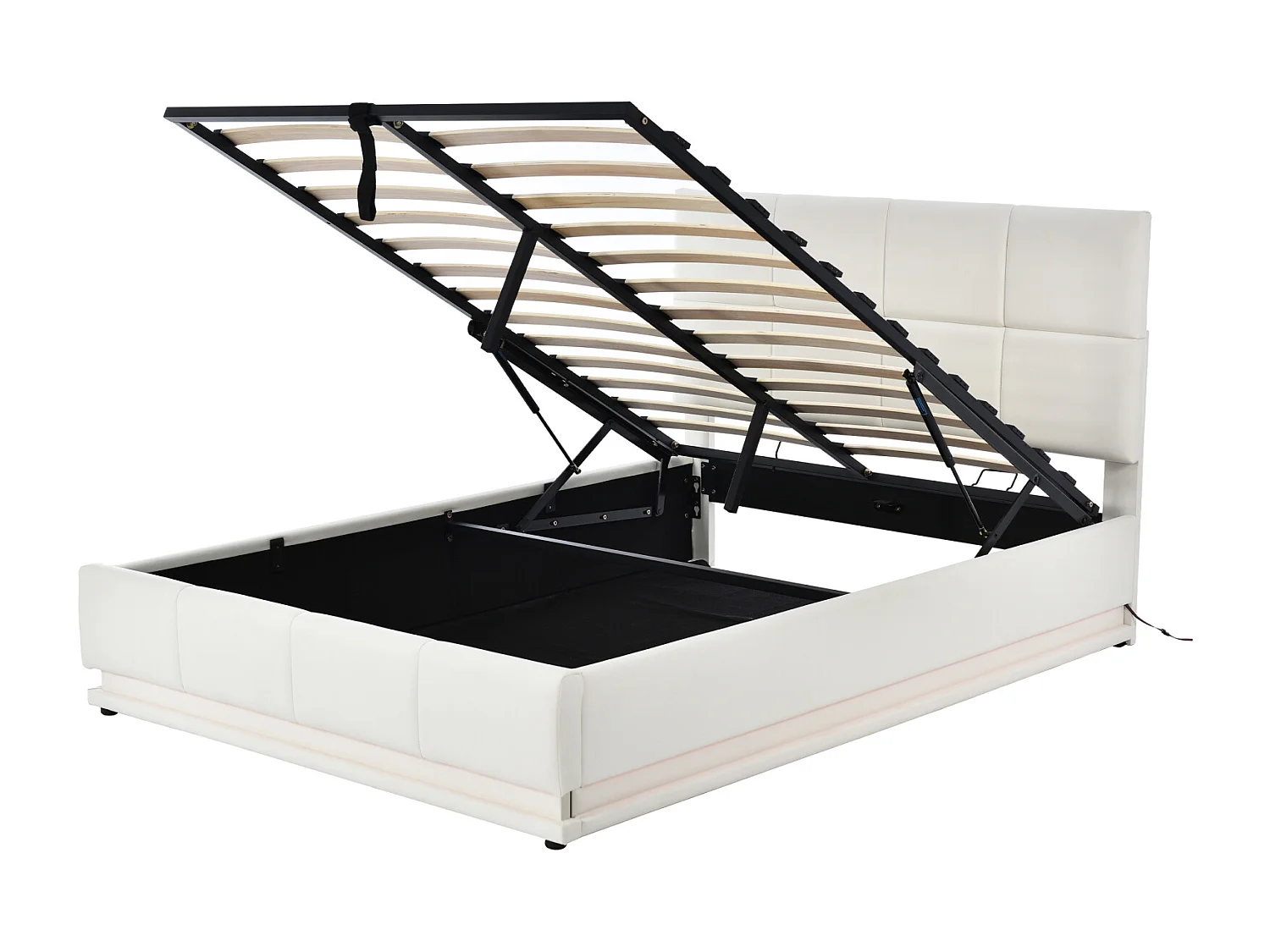 Letto contenitore 140x200 cm - Letto matrimoniale imbottito LED sollevabile idraulicamente con rete a doghe, testiera, rivestimento in similpelle PU - Beige