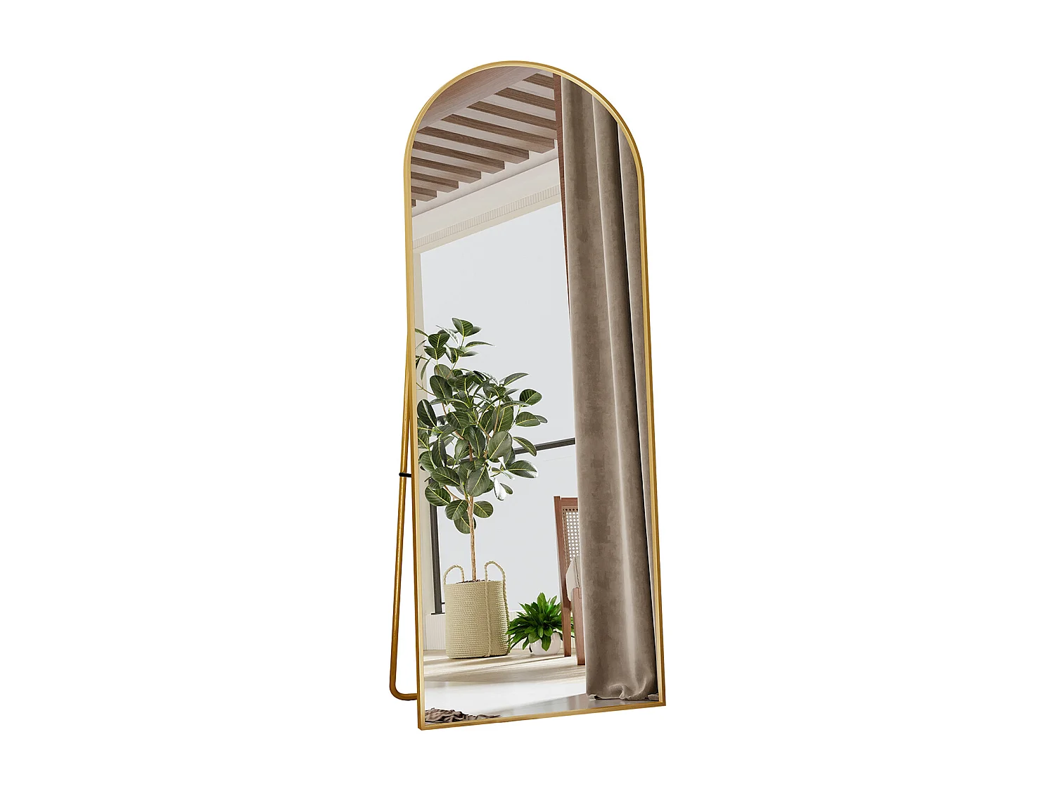 Miroir pleine longueur 165 x 60 cm, sur pied, suspendu ou appuyé, grand miroir de sol avec cadre en alliage d'aluminium doré pour salon ou chambre à coucher, Arc