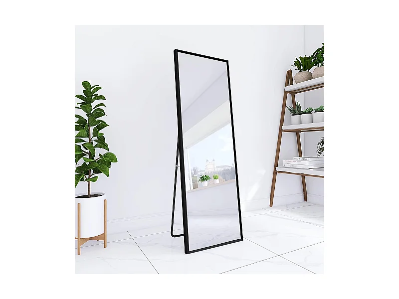 Spiegel op ware grootte 150 x 40 cm, vrijstaand, hangend of leunend, grote staande spiegel met zwart aluminium frame voor woonkamer of slaapkamer, rechthoekig
