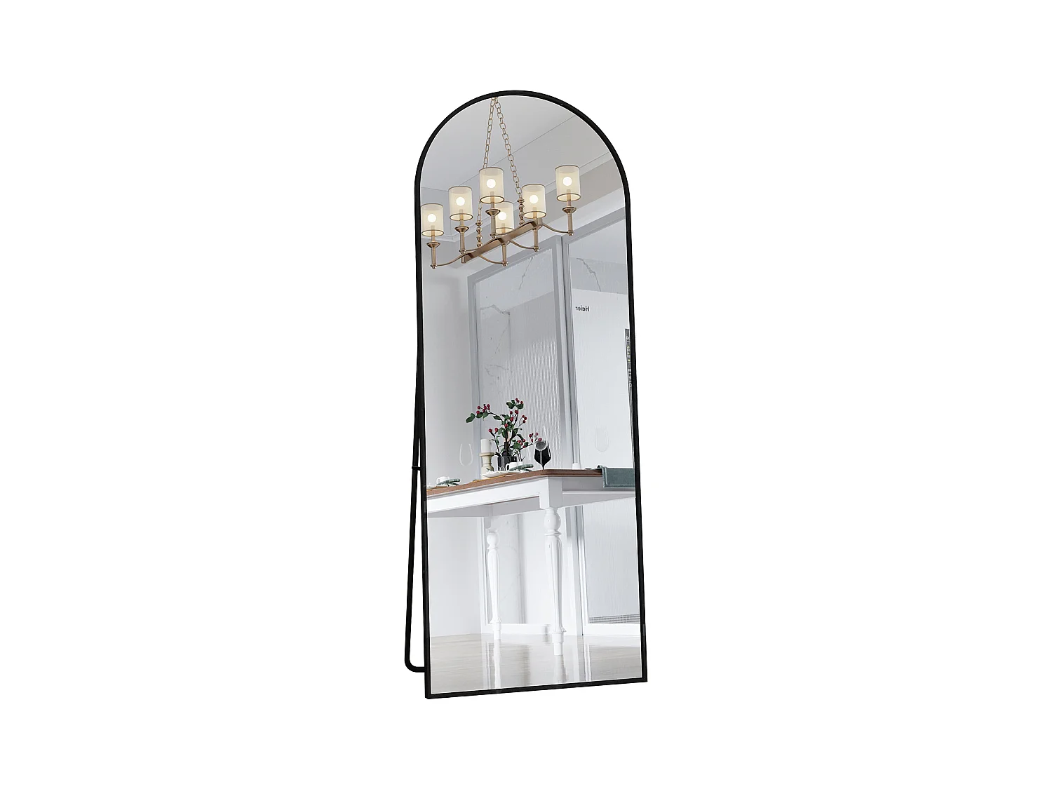 Miroir pleine longueur 162 x 53 cm, sur pied, suspendu ou appuyé, grand miroir de sol avec cadre en alliage d'aluminium noir pour salon ou chambre à coucher, Noir