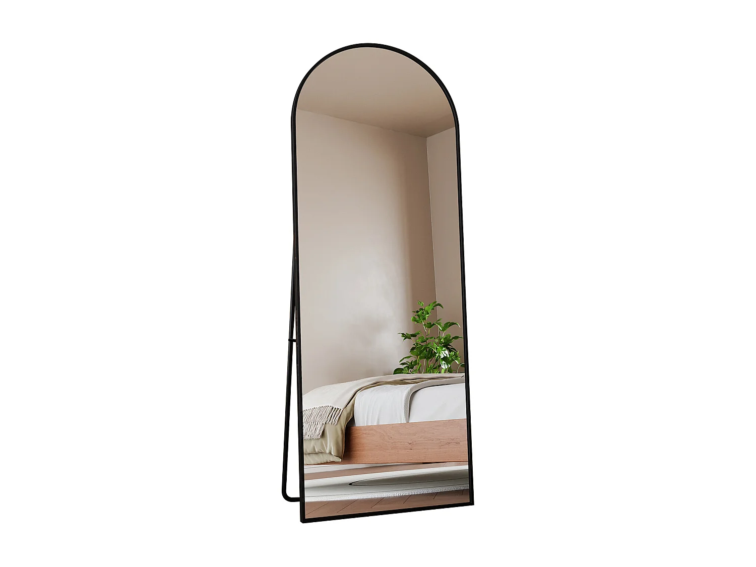 Miroir pleine longueur 162 x 53 cm, sur pied, suspendu ou appuyé, grand miroir de sol avec cadre en alliage d'aluminium noir pour salon ou chambre à coucher, Noir
