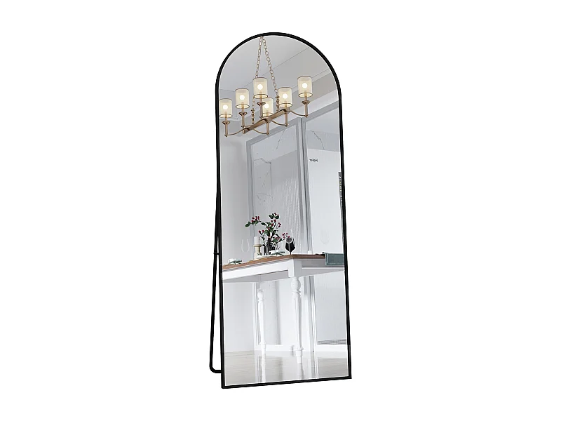 Miroir pleine longueur 162 x 53 cm, sur pied, suspendu ou appuyé, grand miroir de sol avec cadre en alliage d'aluminium noir pour salon ou chambre à coucher, Noir